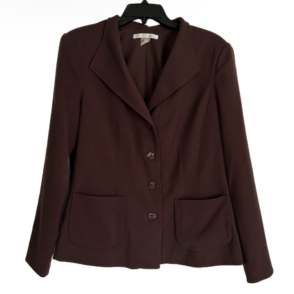 Peter Nygard Brown Womens Blazer Size 12 Pocket Shoulder Pads Suit Jacket Office